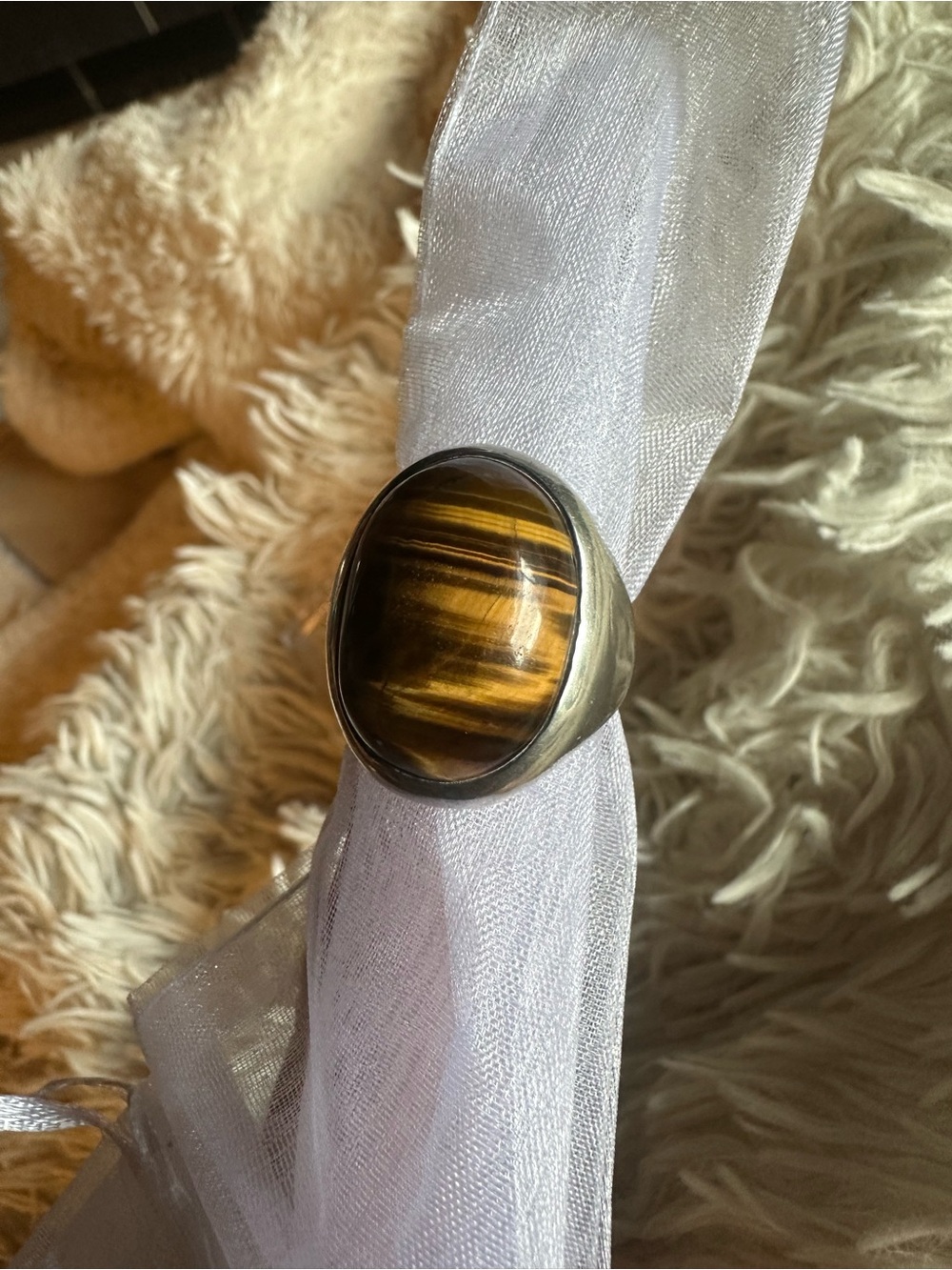 925 Sterling Silver Tiger's Eye Statement Ring Heavy 16.64g!!